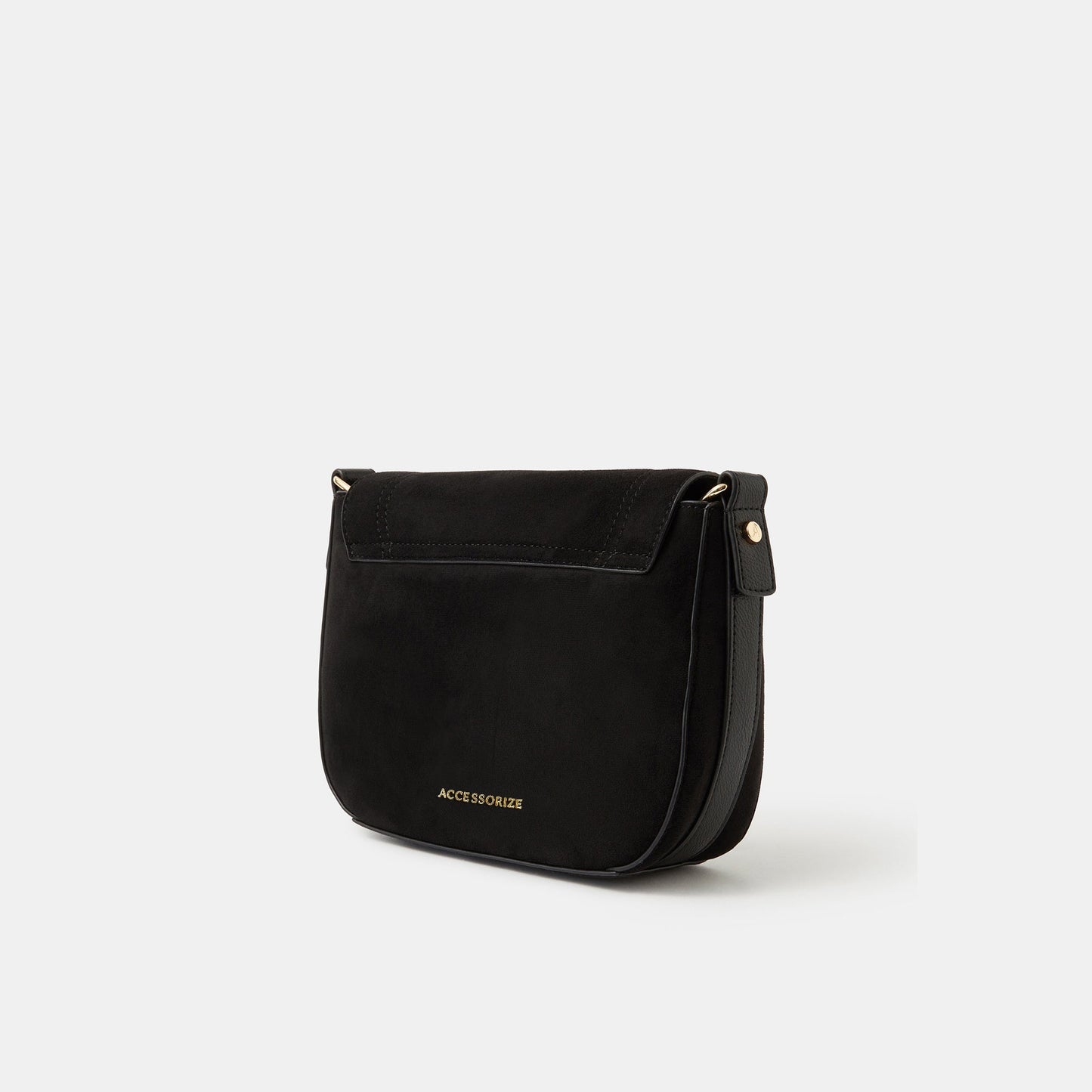 Black Faux Suede Saddle Sling Bag