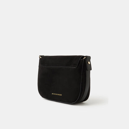 Black Faux Suede Saddle Sling Bag