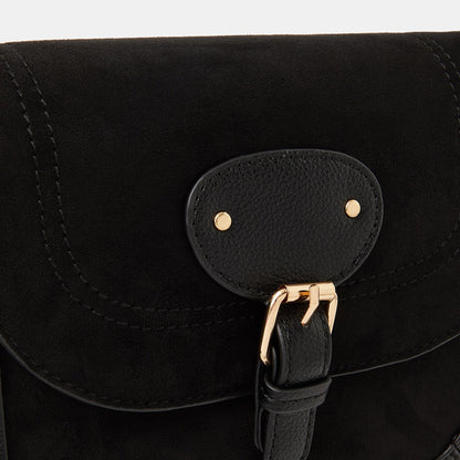 Black Faux Suede Saddle Sling Bag
