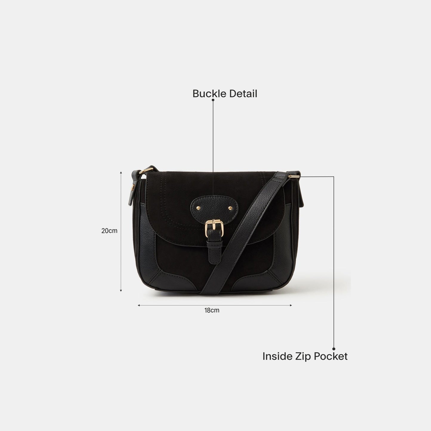 Black Faux Suede Saddle Sling Bag