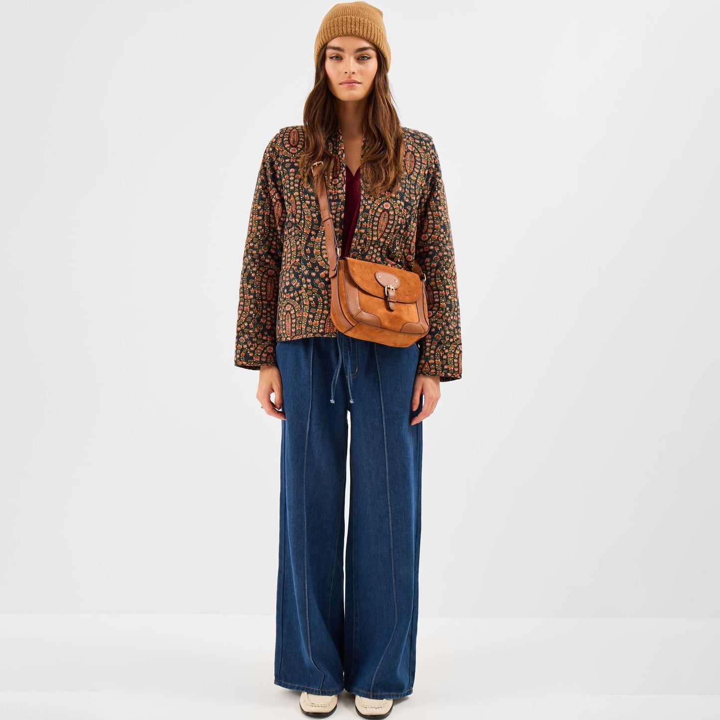 Brown Faux Suede Saddle Sling Bag