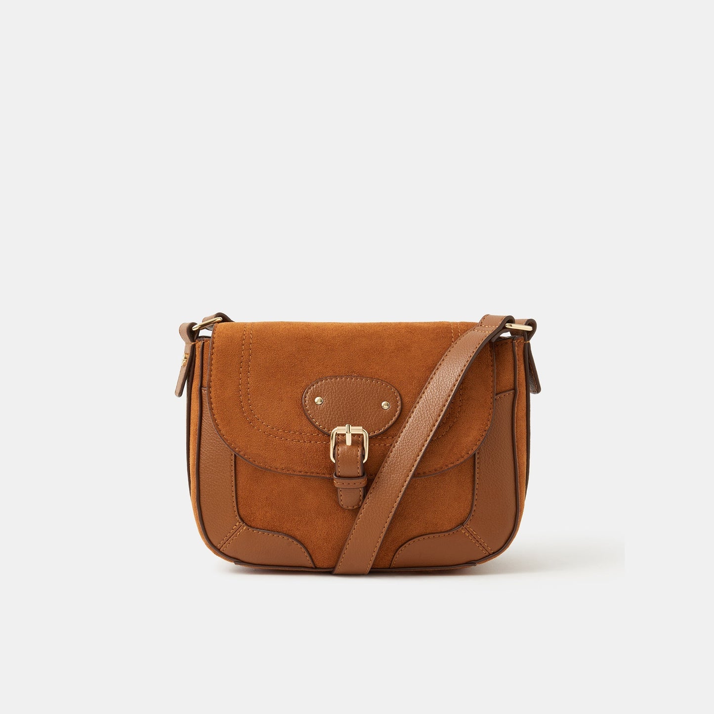 Brown Faux Suede Saddle Sling Bag