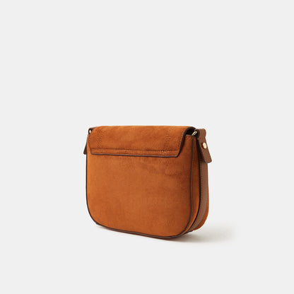 Brown Faux Suede Saddle Sling Bag