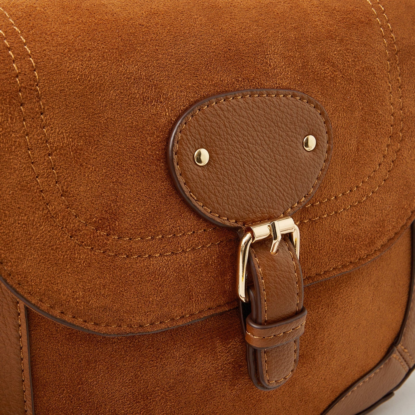 Brown Faux Suede Saddle Sling Bag