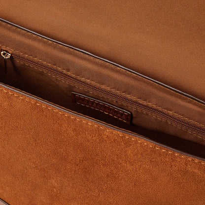 Brown Faux Suede Saddle Sling Bag