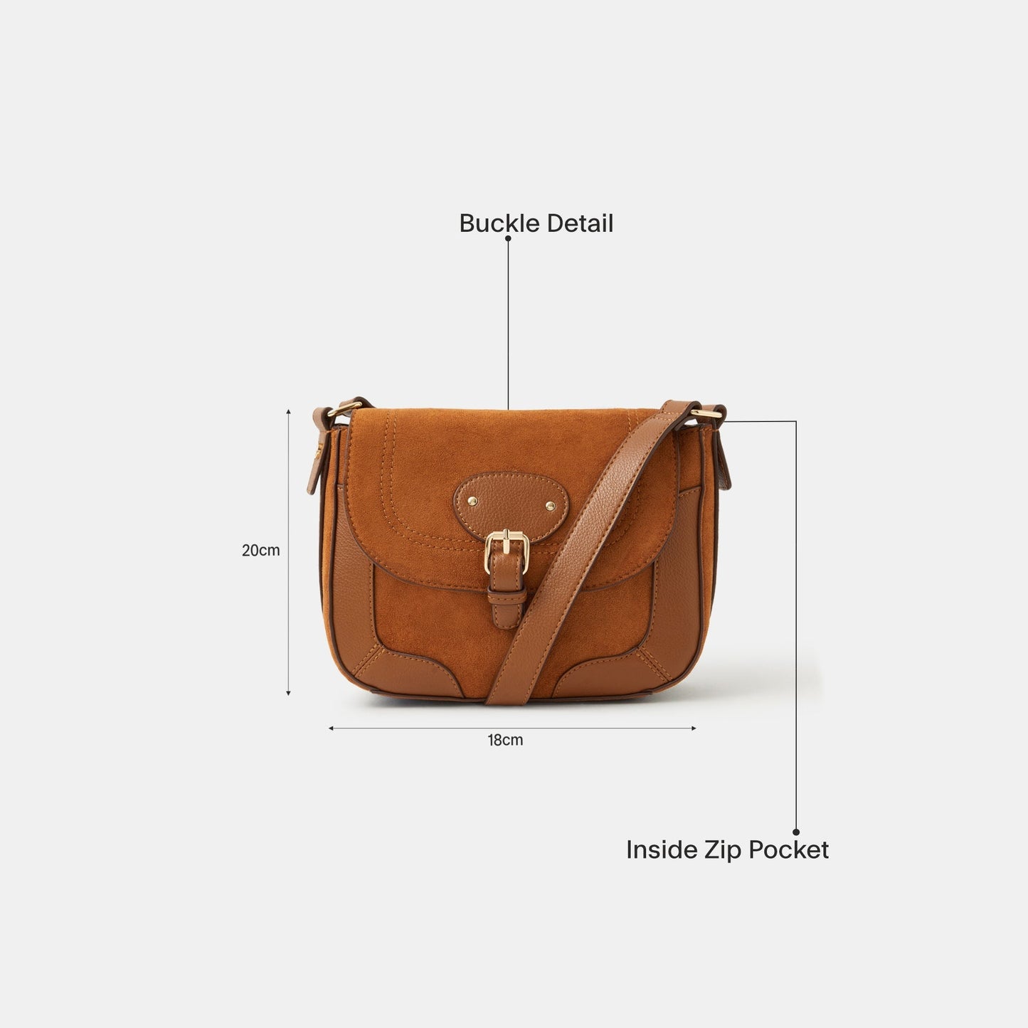 Brown Faux Suede Saddle Sling Bag