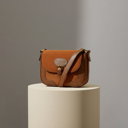 Brown Faux Suede Saddle Sling Bag