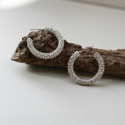 Silver Chunky Diamanté Hoop Earrings