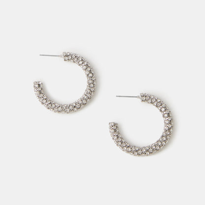 Silver Chunky Diamanté Hoop Earrings