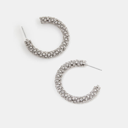 Silver Chunky Diamanté Hoop Earrings
