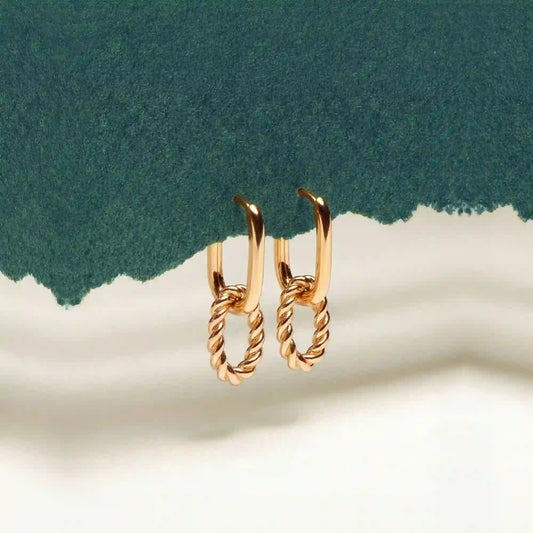 Gold Twist Link Drop Earrings