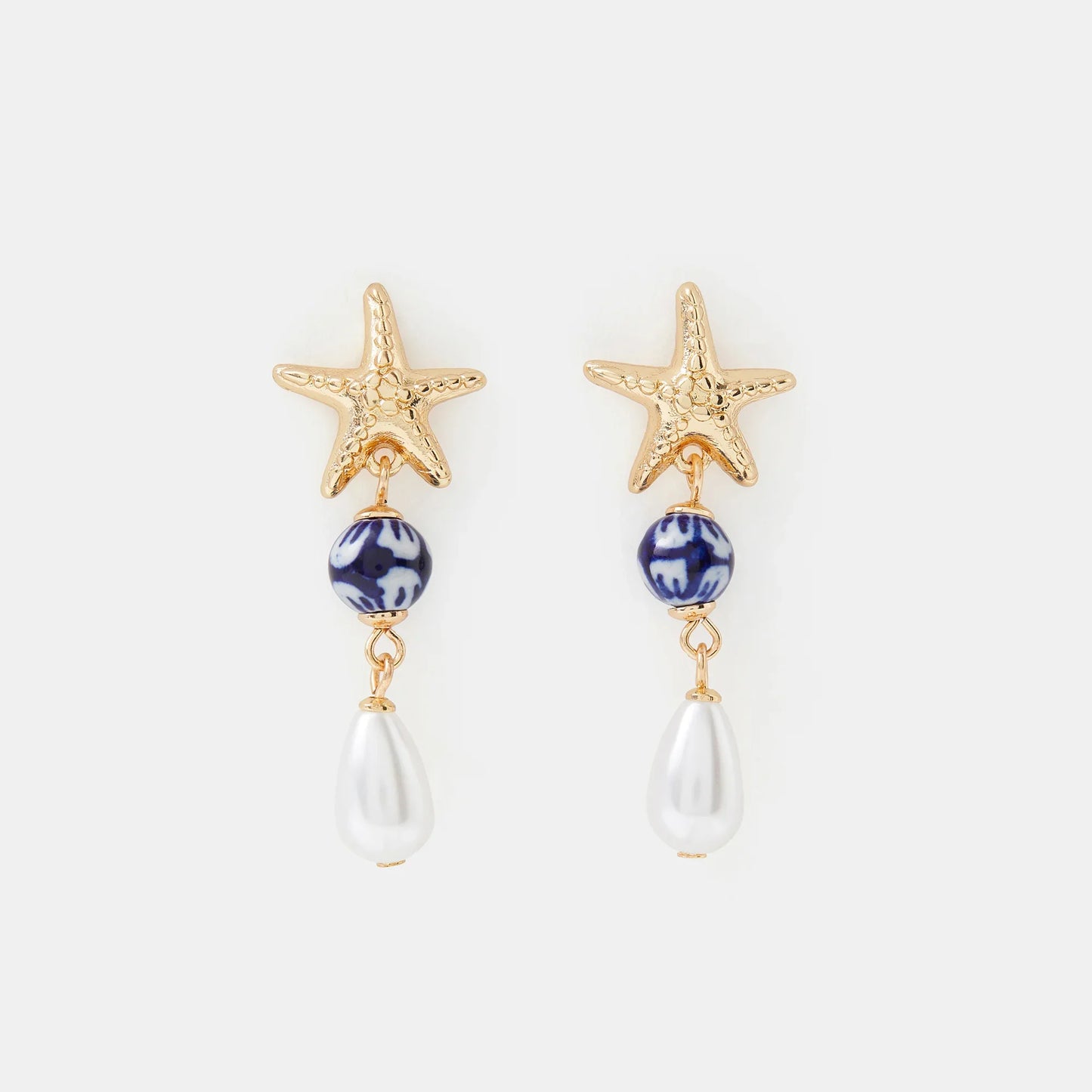 Gold Starfish Pearl Drop Earrings