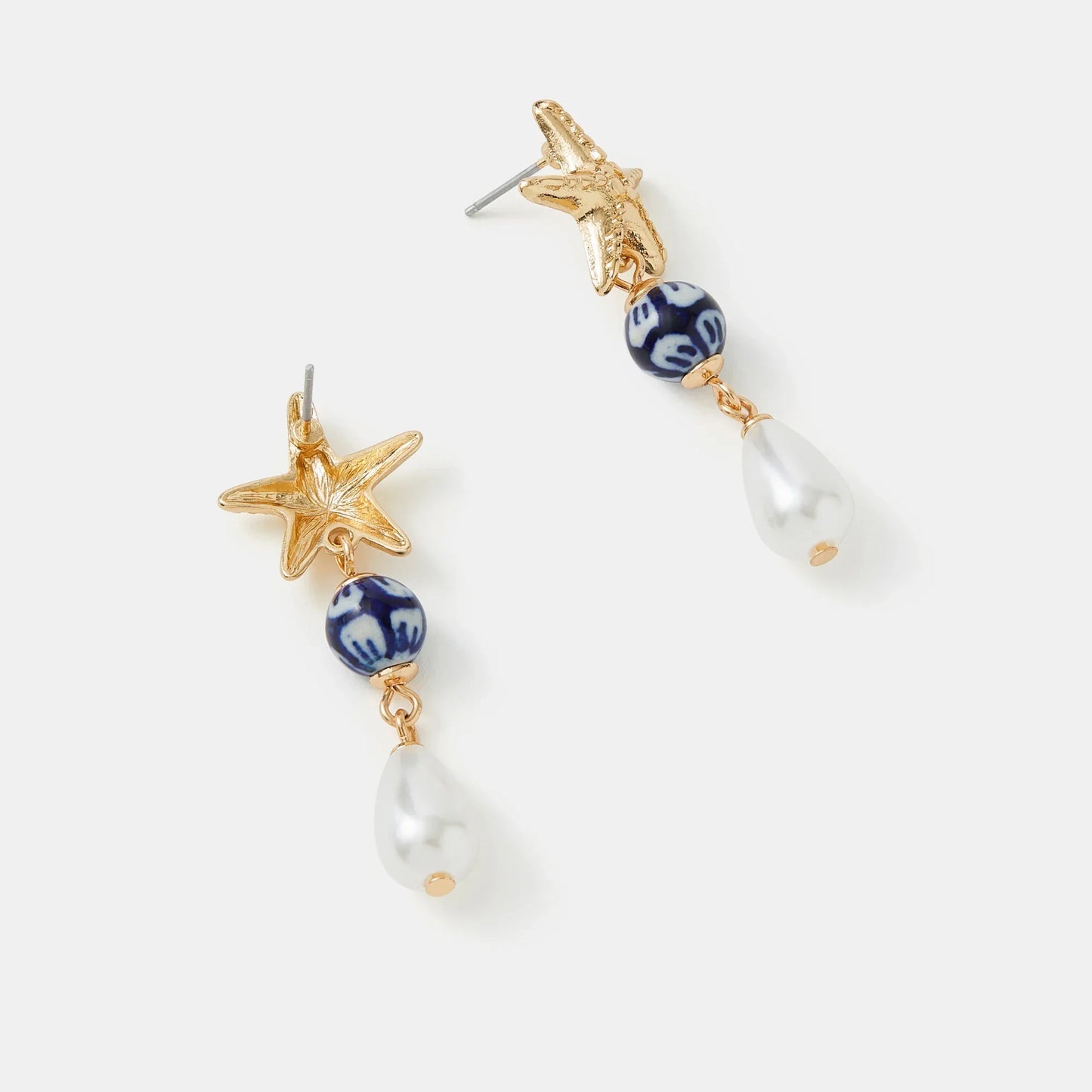 Gold Starfish Pearl Drop Earrings