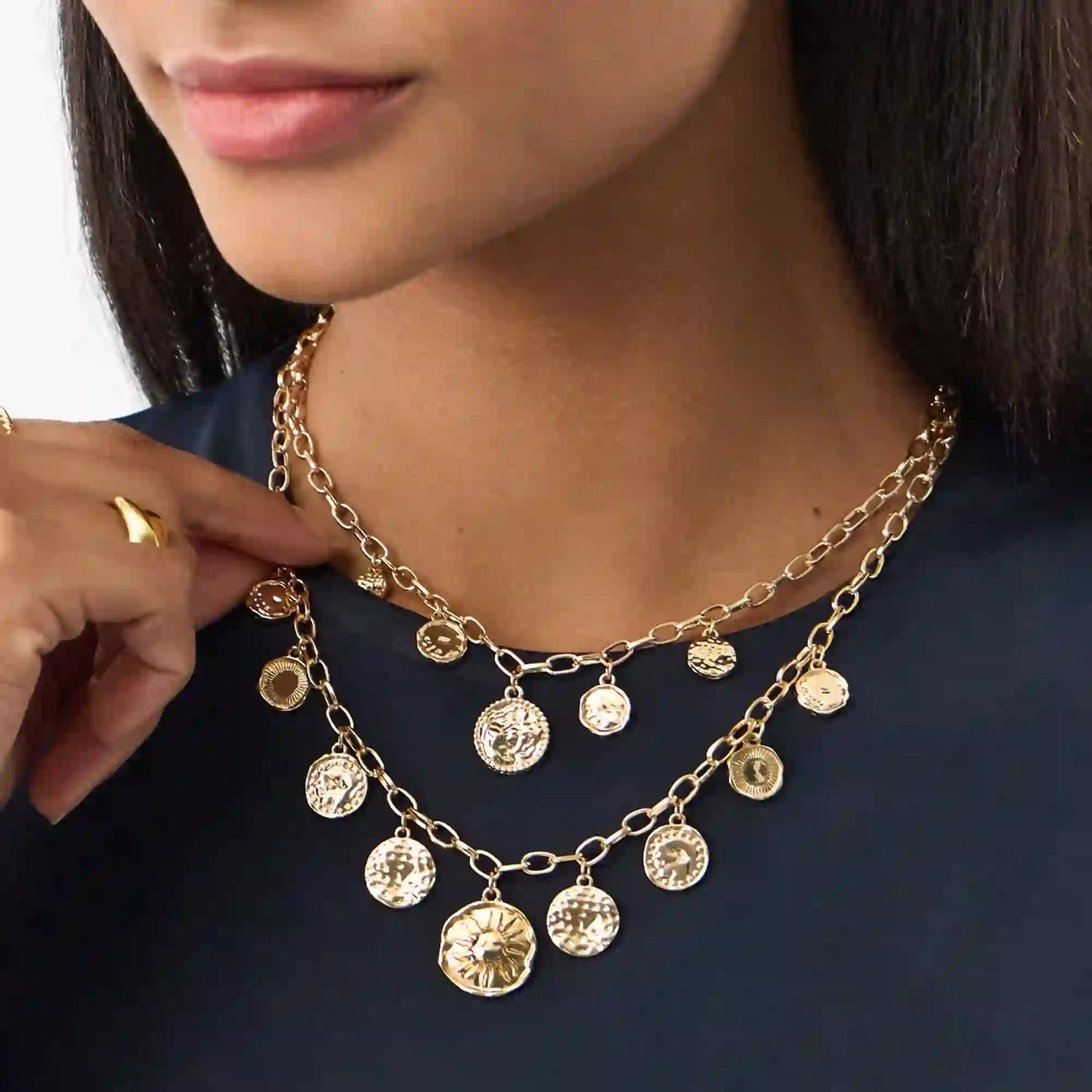 Gold Coin Charm Necklaces Pack of 2