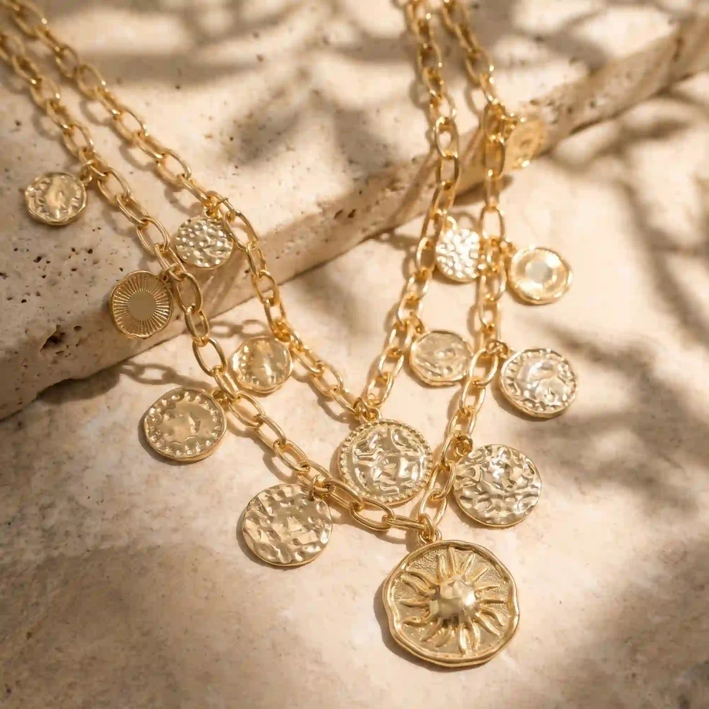 Gold Coin Charm Necklaces Pack of 2