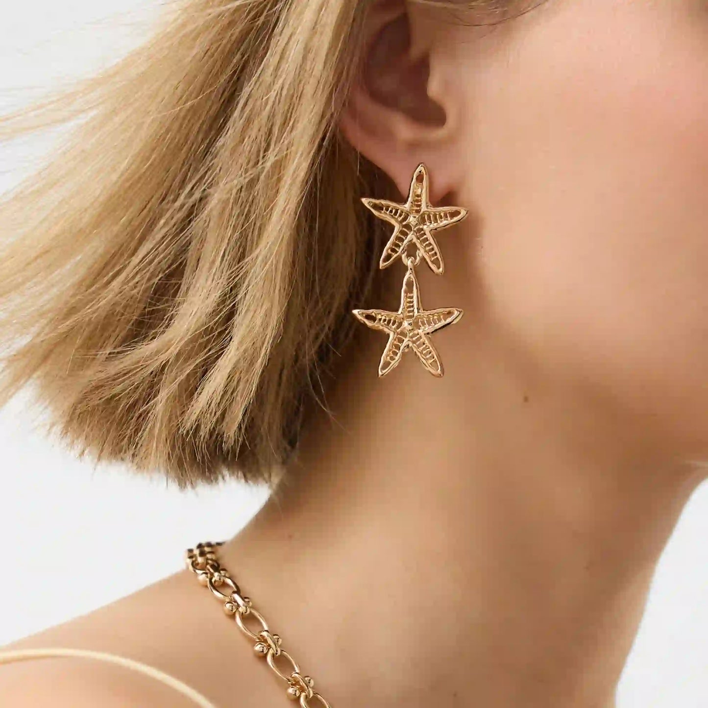 Double Starfish Drop Earrings