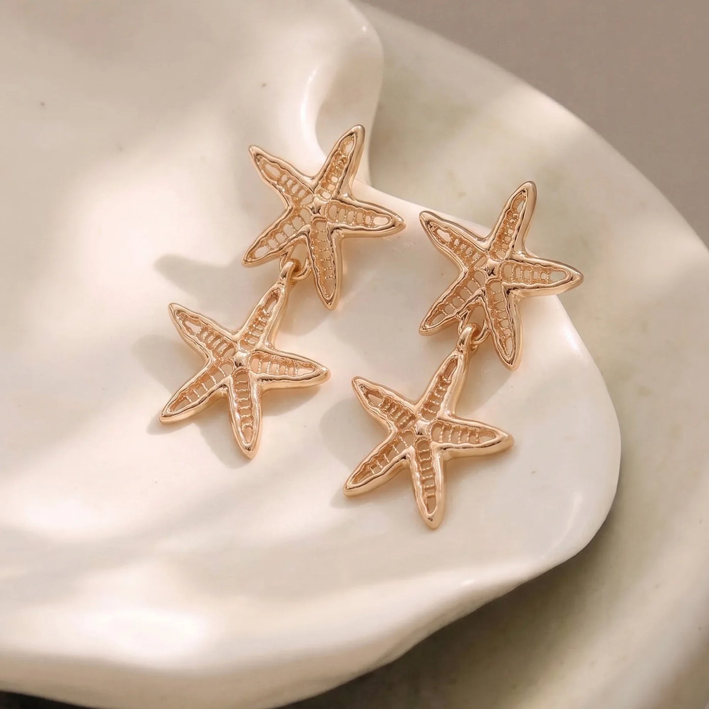 Double Starfish Drop Earrings