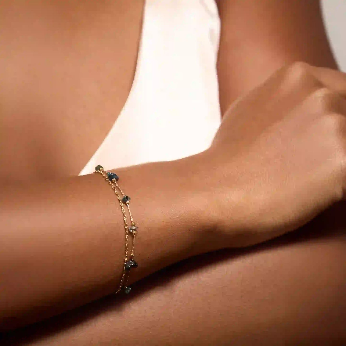 14k Gold-Plated Semi-Precious Stone Layered Bracelet
