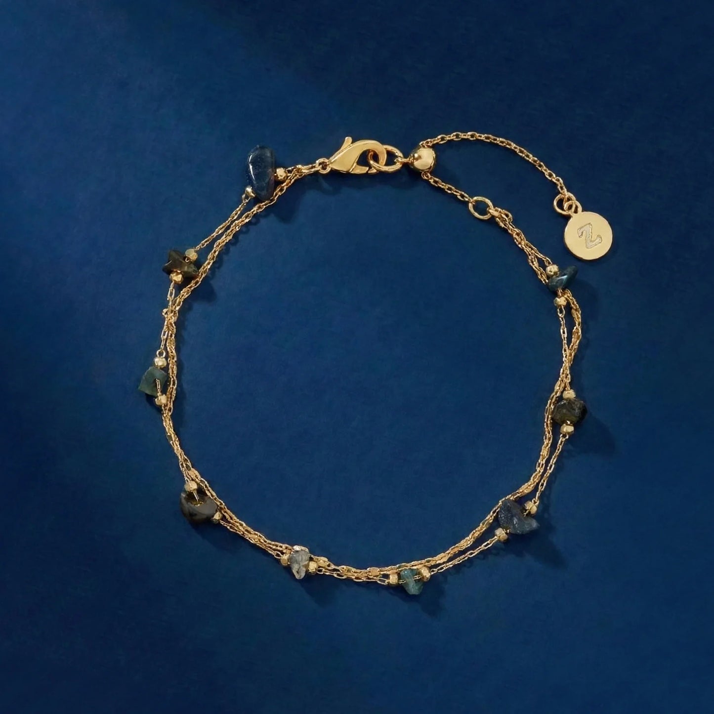 14k Gold-Plated Semi-Precious Stone Layered Bracelet