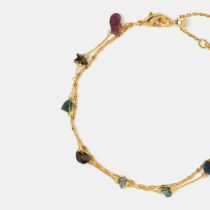 14k Gold-Plated Semi-Precious Stone Layered Bracelet