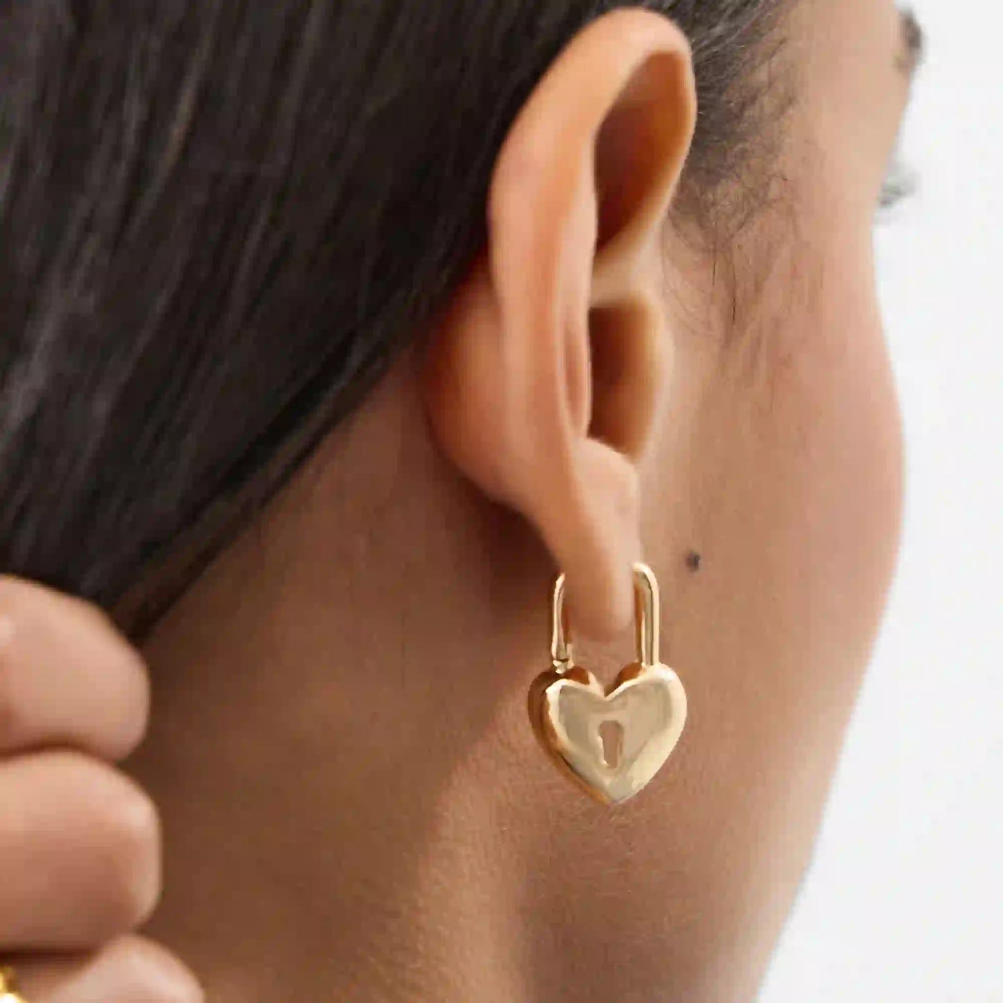 Heart Padlock Huggie Hoop Earrings