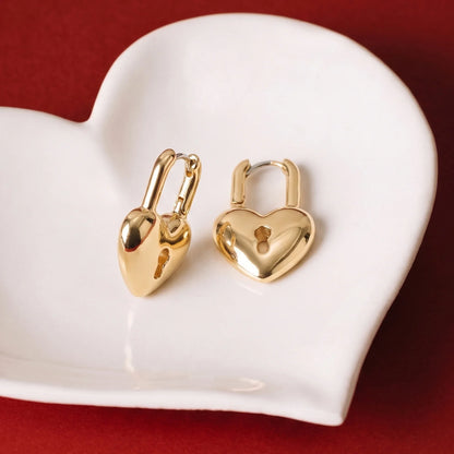 Heart Padlock Huggie Hoop Earrings