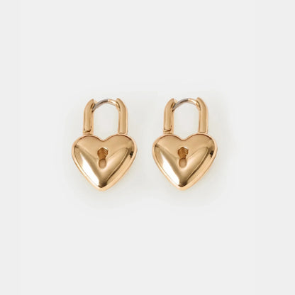 Heart Padlock Huggie Hoop Earrings