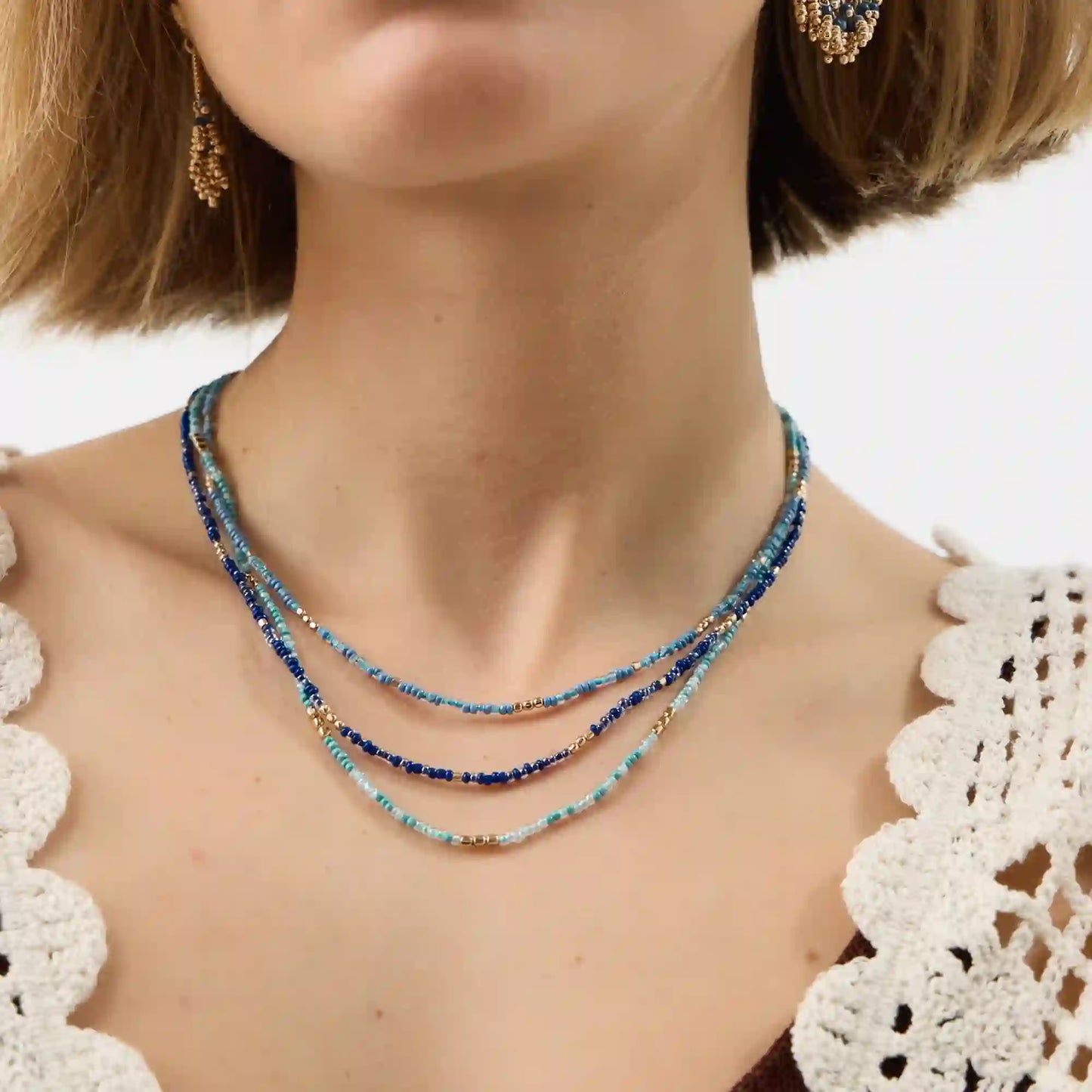Blue Skinny Beaded Necklaces Pack of 3