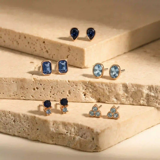 Blue Gemstone Stud Earrings Pack of 5