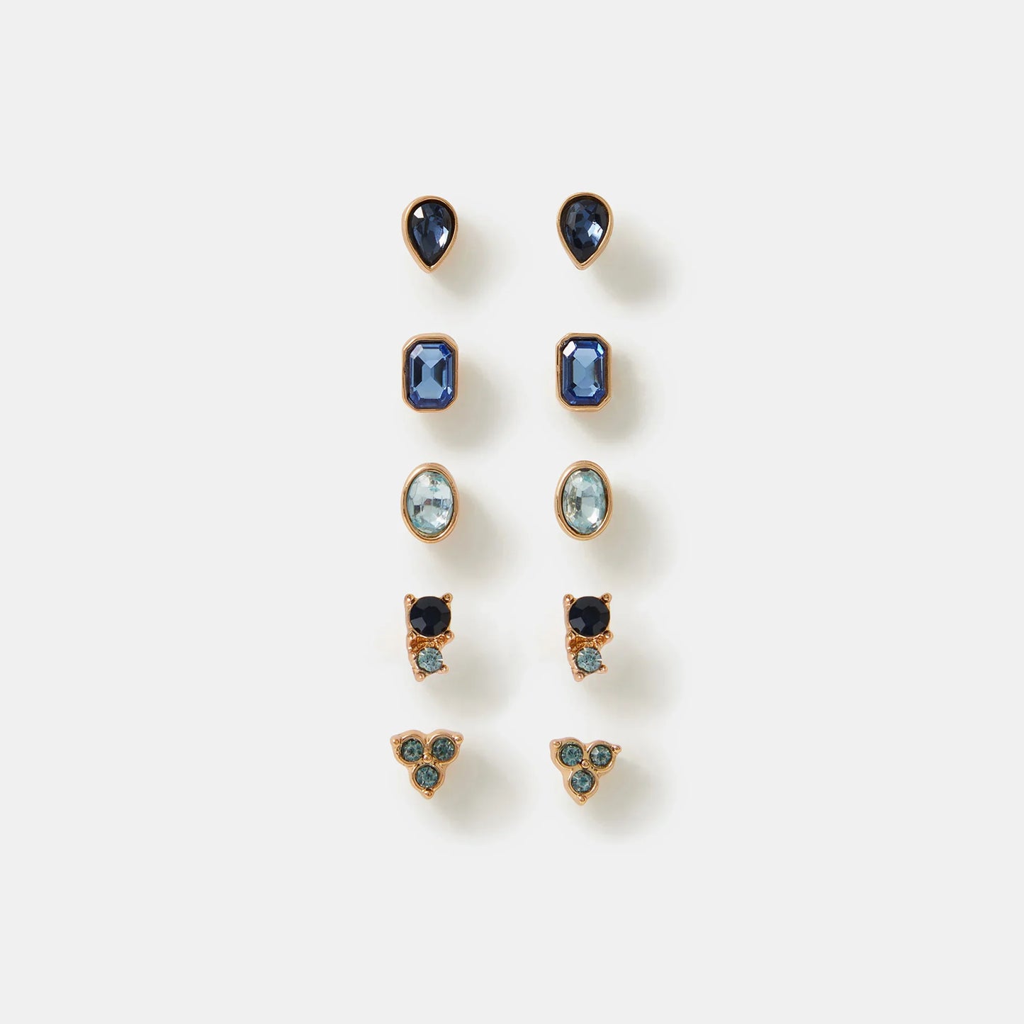 Blue Gemstone Stud Earrings Pack of 5