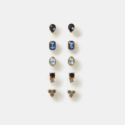 Blue Gemstone Stud Earrings Pack of 5