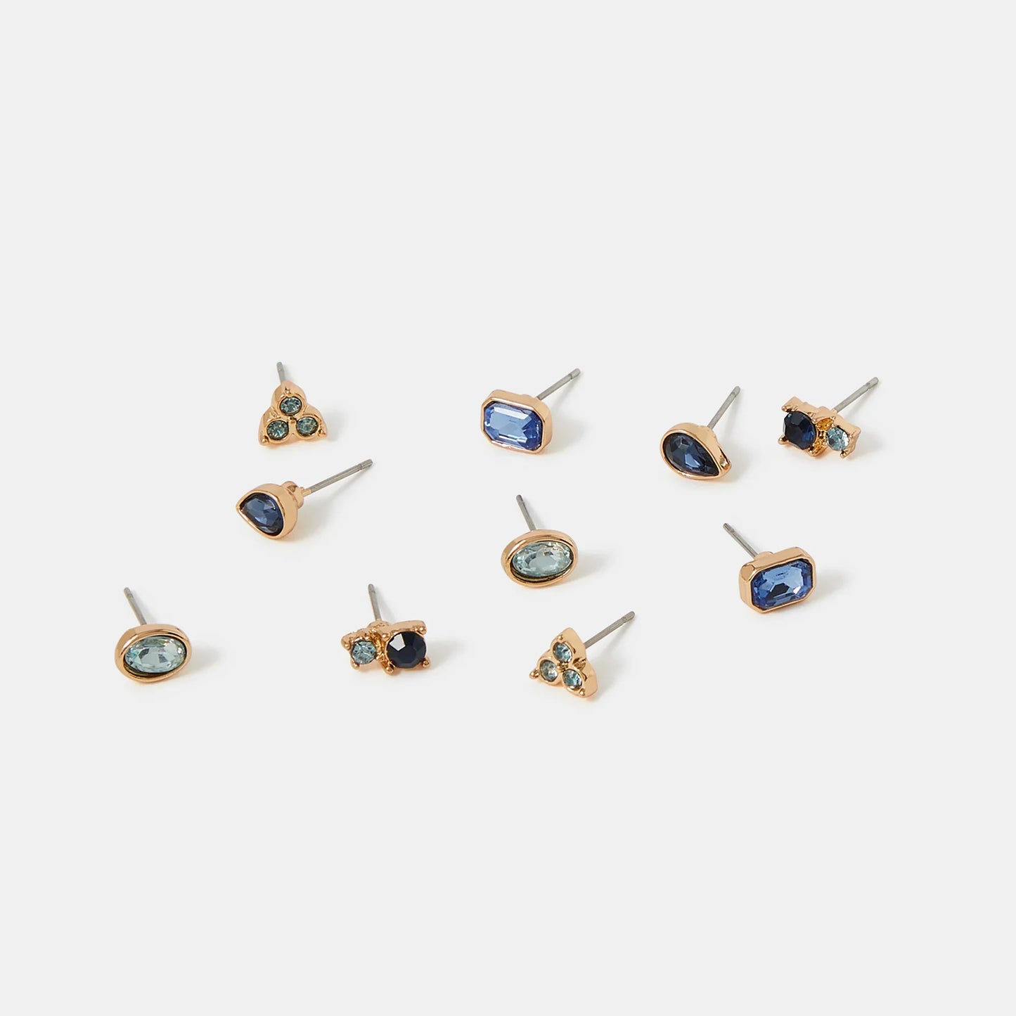 Blue Gemstone Stud Earrings Pack of 5