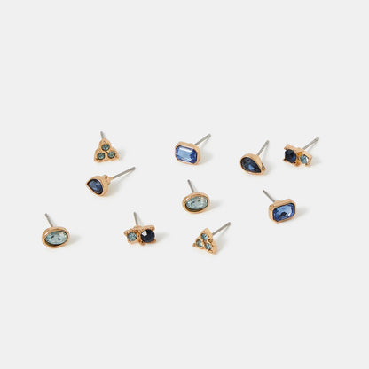 Blue Gemstone Stud Earrings Pack of 5