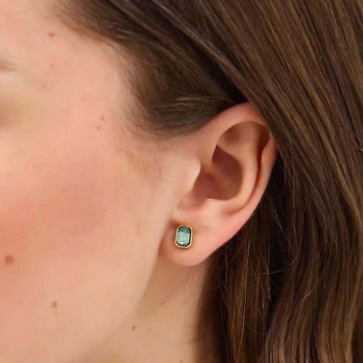 Green Gemstone Stud Earrings Pack of 5