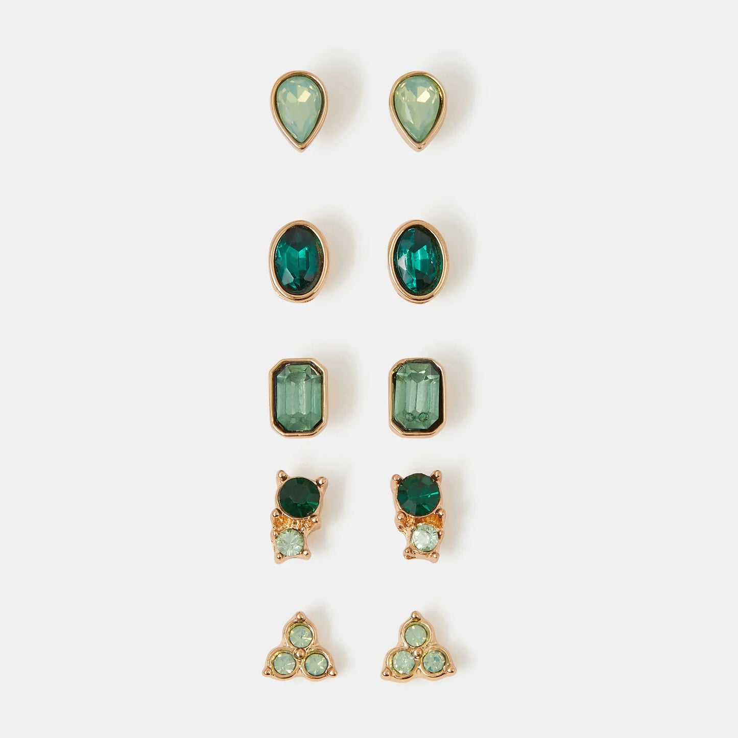 Green Gemstone Stud Earrings Pack of 5
