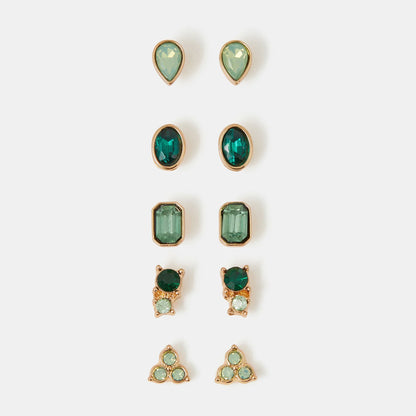 Green Gemstone Stud Earrings Pack of 5