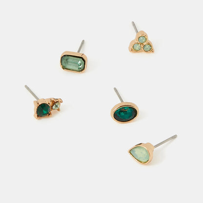 Green Gemstone Stud Earrings Pack of 5