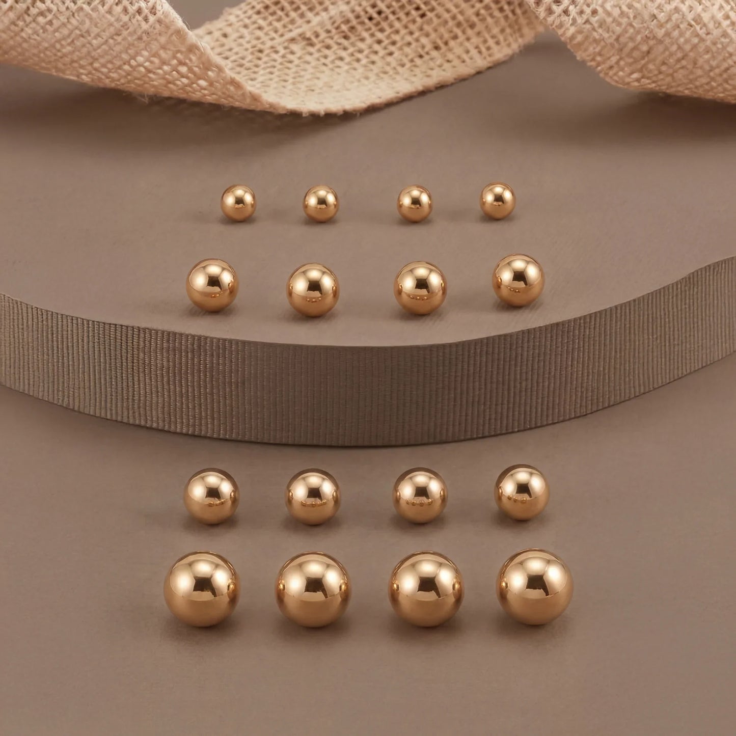 Gold Ball Stud Earrings Pack of 8