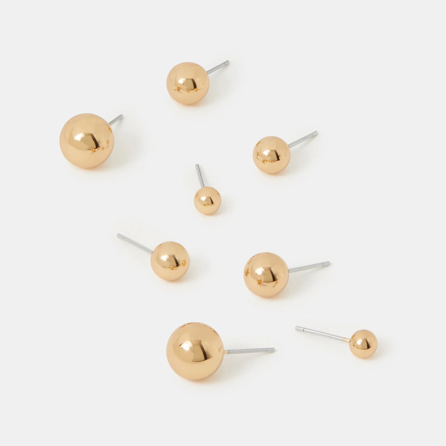 Gold Ball Stud Earrings Pack of 8