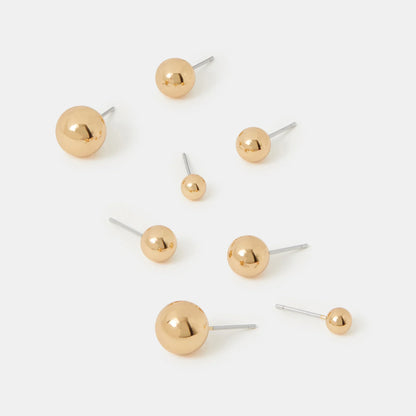 Gold Ball Stud Earrings Pack of 8