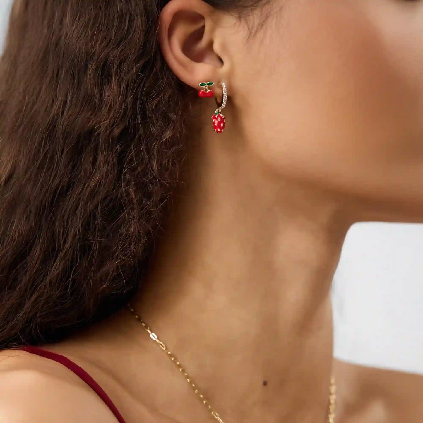 Gold Cherry Stud & Hoop Earrings Pack of 5