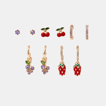 Gold Cherry Stud & Hoop Earrings Pack of 5