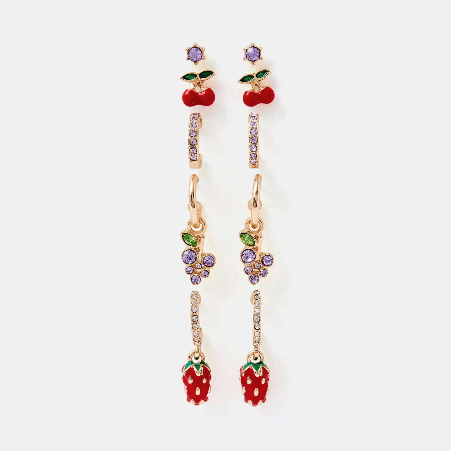 Gold Cherry Stud & Hoop Earrings Pack of 5