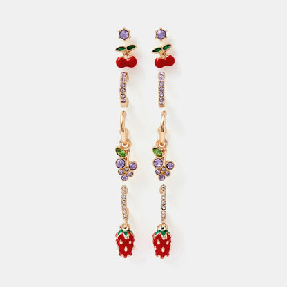 Gold Cherry Stud & Hoop Earrings Pack of 5