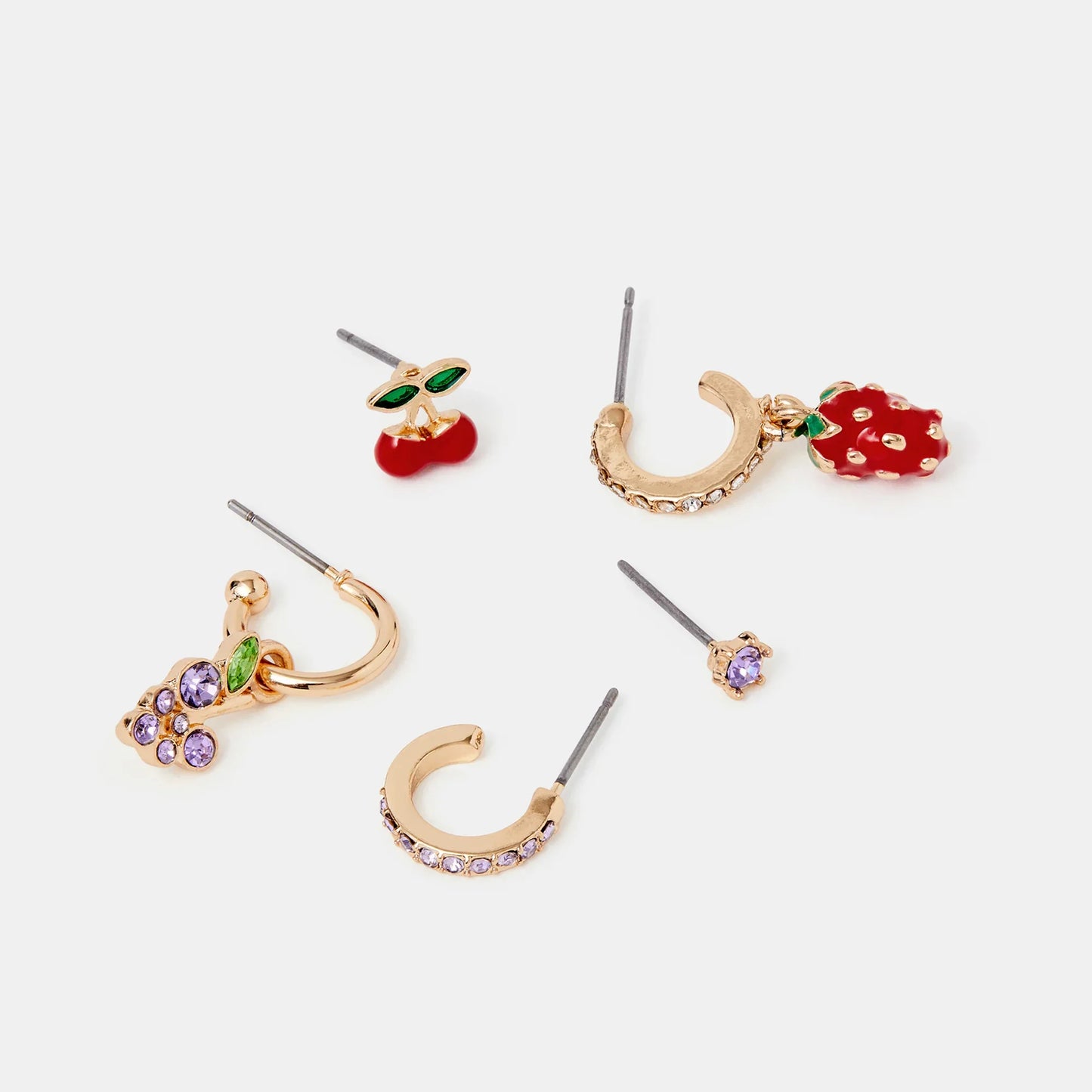 Gold Cherry Stud & Hoop Earrings Pack of 5
