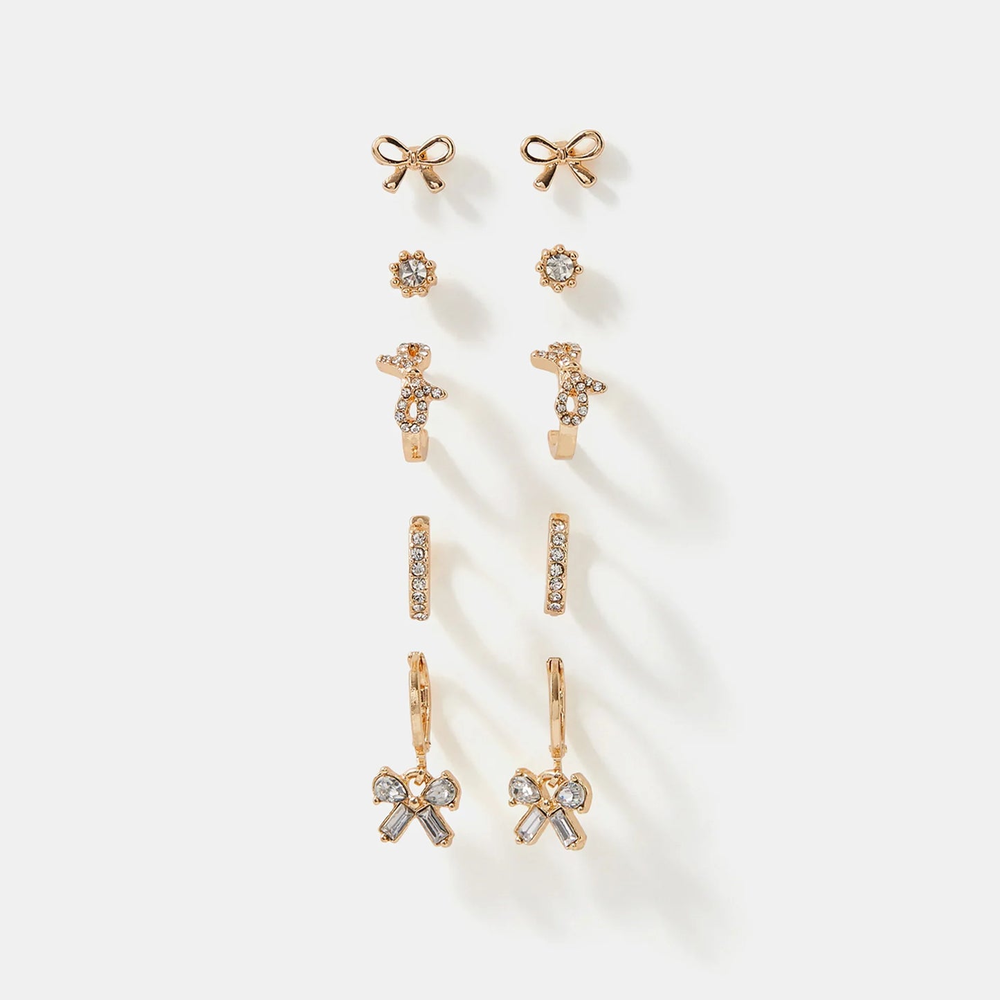 Sparkle Bow Stud & Hoop Earrings Pack of 5