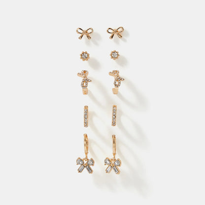 Sparkle Bow Stud & Hoop Earrings Pack of 5