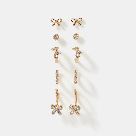 Sparkle Bow Stud & Hoop Earrings Pack of 5