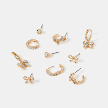 Sparkle Bow Stud & Hoop Earrings Pack of 5