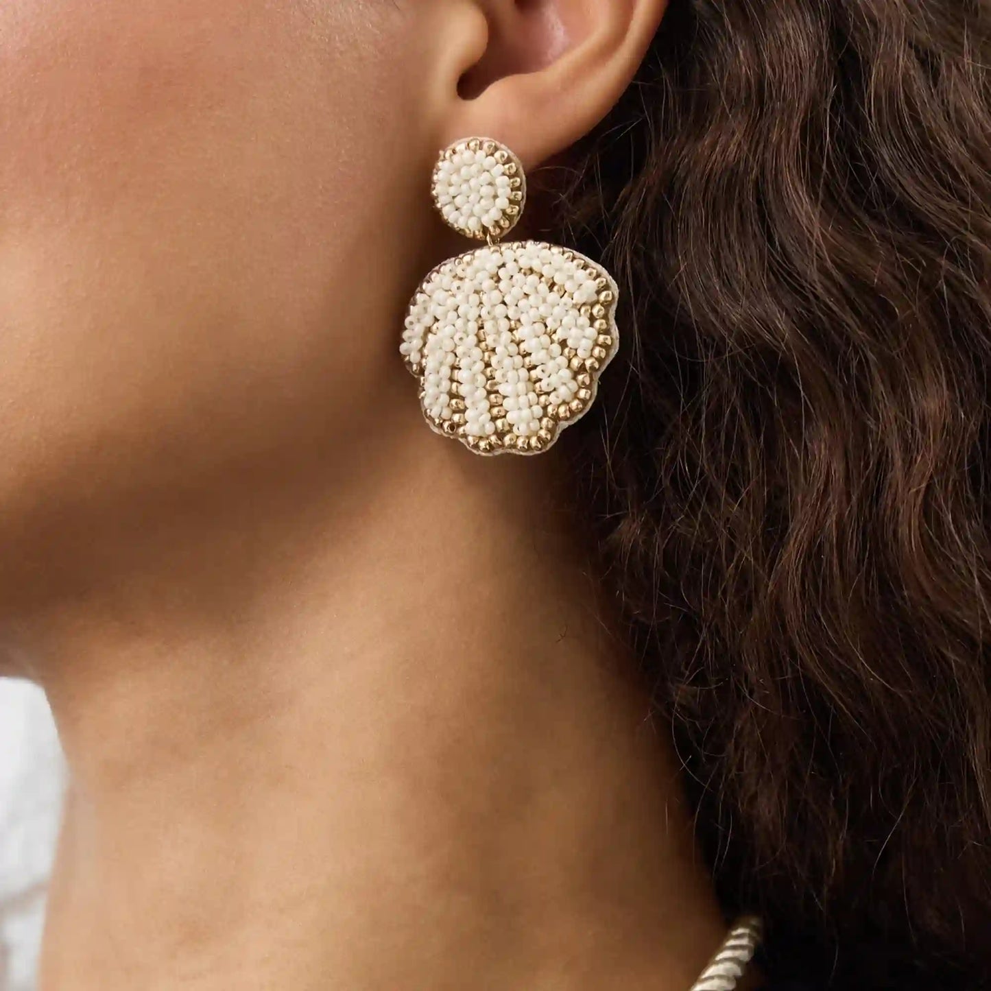 Beaded Shell Drop Earrings